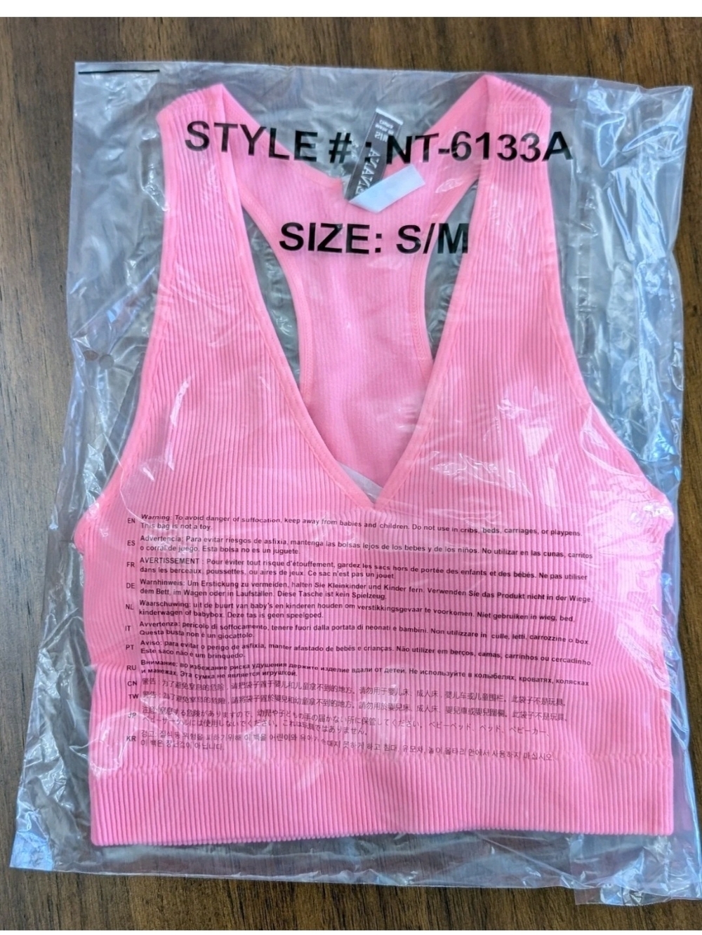 Zenana Bright Pink Ribbed Padded Cropped Racerback Tank Top Brami-Size S/M